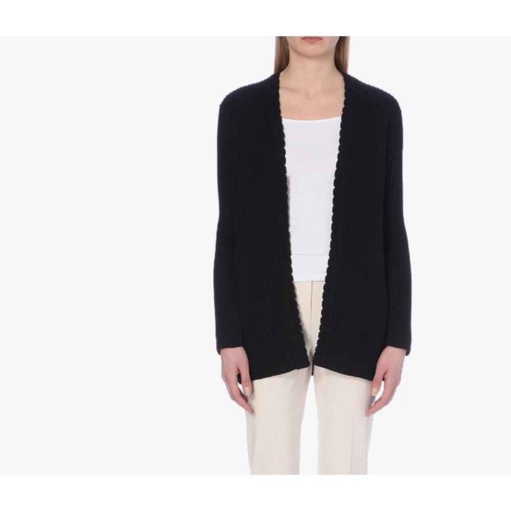 REISS Sasha Scallop Edge Cardigan Women Small Navy Wool Cashmere Blend Designer